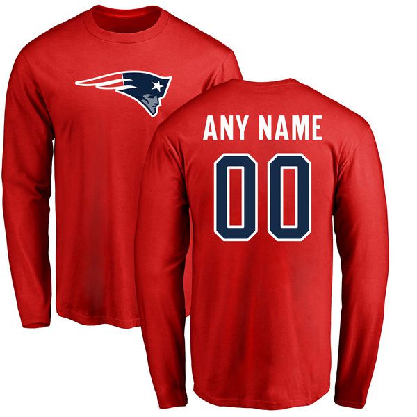 Men New England Patriots NFL Pro Line Red Custom Name and Number Logo Long Sleeve T-Shirt->->Sports Accessory